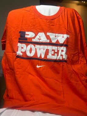Nike Orange 'Paw Power' Graphic Tee with White & Navy Print